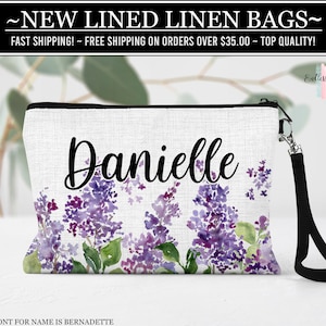 Personalized Lilac Floral Cosmetic Bag, Lilac Flower Makeup Bag, Lilac Makeup Organizer, Toiletry Bag, Zipper Pouch, Lilac Bag