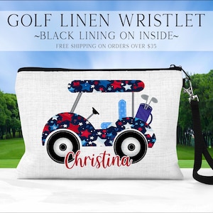 Golf Cart Patriotic Wristlet, Personalized Golf Cart Bag, Golfing Gift Ideas, Custom Golf Bag, Golf Toiletry Bag, Golf Wristlet, Golf Gift
