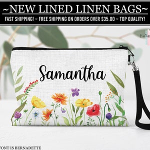 Wild Flowers Cosmetic Bag, Personalized Floral Makeup Bag, Bridesmaid Makeup Organizer, Toiletry Bag, Zipper Pouch, Floral Wedding Gift Idea