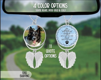 Pet Photo Angel Wings Memorial Hanging Charm, Rear View Mirror Memorial Charm, Personalized Memorial Ornament Charm, Double Sided Car Charm
