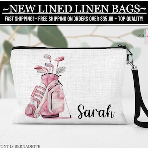 Golf Club Cosmetic Bag, Personalized Sports Make Up Bag, Custom Golf Tee Bag, Golf Team Gift, Sports Gift, Coach Gift, Golf Make Up Bag Pink