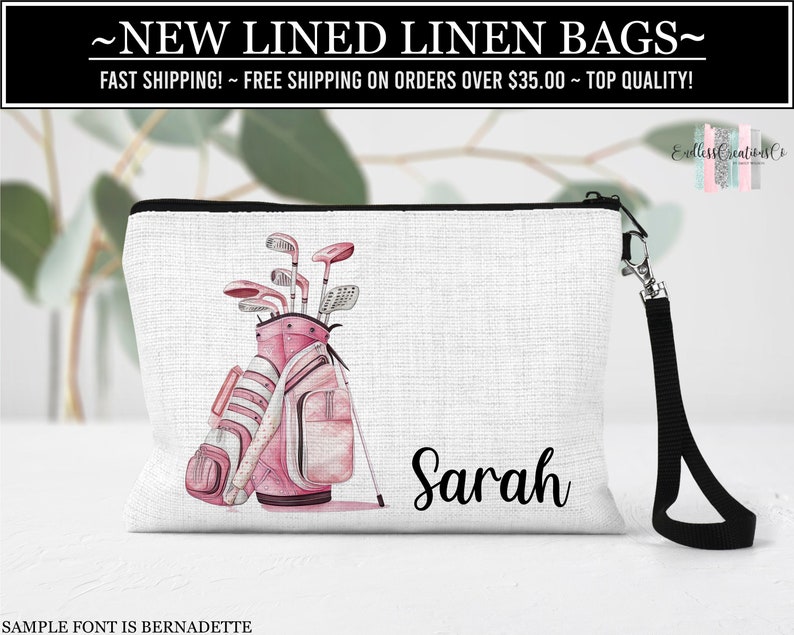 Golf Club Cosmetic Bag, Personalized Sports Make Up Bag, Custom Golf Tee Bag, Golf Team Gift, Sports Gift, Coach Gift, Golf Make Up Bag Pink