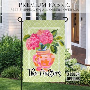 Hydrangea Garden Flag, Grandmillennial Porch Flag, Cottagecore Pink Flag, Summer Garden Decor, Custom Garden Flag, Outdoor Flag
