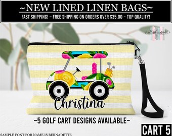 Golf Cart Cosmetic Bag, Personalized Sports Make Up Bag, Custom Golf Tee Bag, Golf Team Gift, Sports Gift, Coach Gift, Golf Make Up Bag