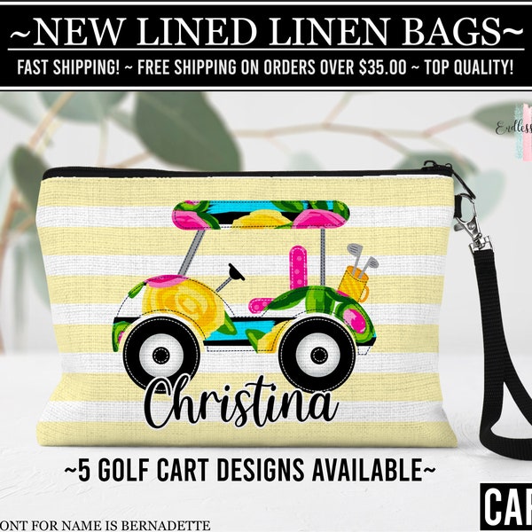 Golf Cart Cosmetic Bag, Personalized Sports Make Up Bag, Custom Golf Tee Bag, Golf Team Gift, Sports Gift, Coach Gift, Golf Make Up Bag