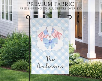 Summer Garden Flag, Grandmillennial Patriotic Flag, Cottagecore Patriotic Flag, July 4th Flag, Cottagecore Summer Porch Flag