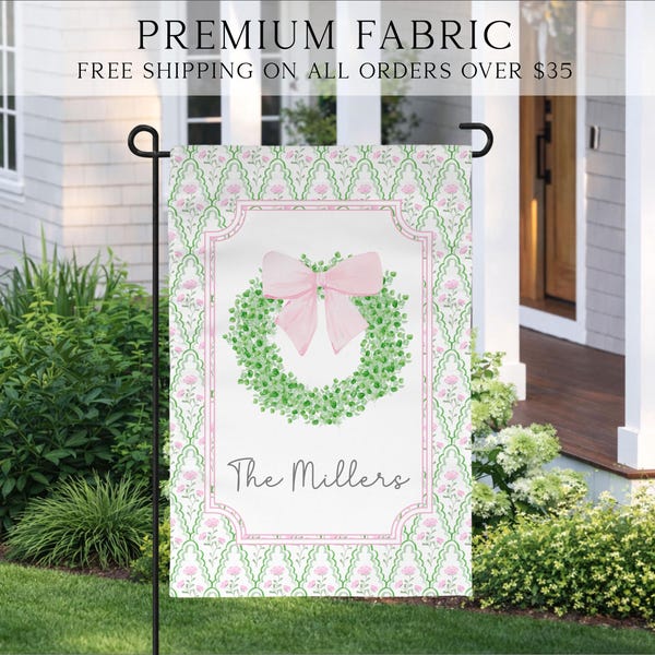 Summer Garden Flag, Grandmillennial Porch Flag, Cottagecore Pink Flag, Summer Garden Decor, Custom Garden Flag, Outdoor Garden Flag
