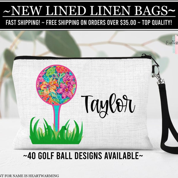 Golf Lined Linen Bag, Personalized Golfing Bag, Custom Golf Tee Bag, Golf Team Gift, Sports Gift, Coach Gift, Golf Make Up Bag, Golf Teen