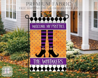 Welcome My Pretties Garden Flag, Halloween Flag, Trick Or Treat Flag, Halloween Garden Flag, Halloween Porch Flag, Witch Legs Flag