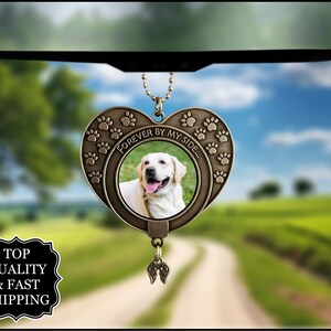 Custom Photo Pet Heart Memorial Hanging Charm, Rear View Mirror Charm, Personalized Memorial Ornament Charm, Custom Picture Charm