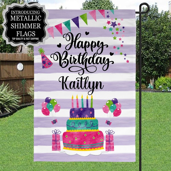 Personalized Happy Birthday Garden Flag, Birthday Party Flag, Birthday Sign, Birthday Celebration Flag, Birthday Decoration, Girl Birthday