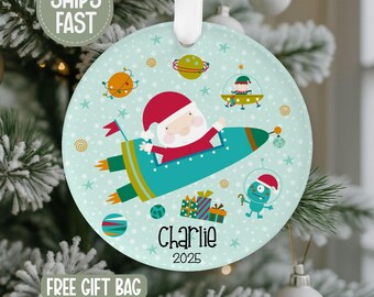 Personalized Santa Space Ornament, Cosmic Christmas Ornament, Santa Cosmic Ornament, Boy Ornament, Baby Ornament, Space Ornament
