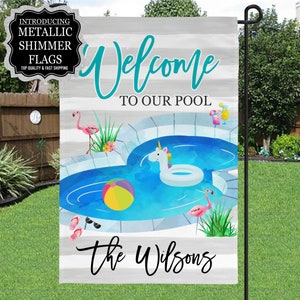 Personalized Welcome To Our Pool Flag, Pool House Flag, Pool Garden Flag, Pool Decor, Entry Flag, Yard Decor, Housewarming Gift