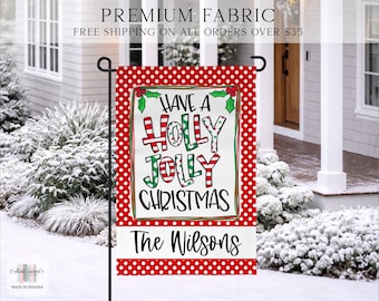 Christmas Garden Flag, Holly Jolly Flag, Custom Holiday Flag, Personalized Christmas Garden Flag, Welcome Flag, Porch Decor, Yard Flag