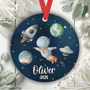 Personalized Space Ornament, Boy Astronaut Ornament, Solar System Ornament, Galaxy Custom Ornament, Rocketship Ornament, Keepsake Gift