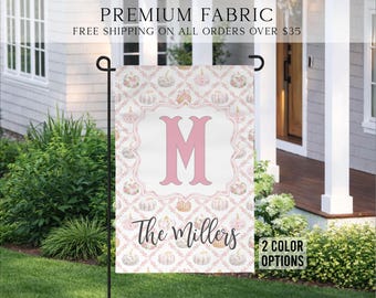 Pumpkin Floral Fall Flag, Vintage Floral Garden Flag, Cottagecore Autumn Porch Decor, Pastel Fall Yard Flag, Grandmillennial Fall Flag