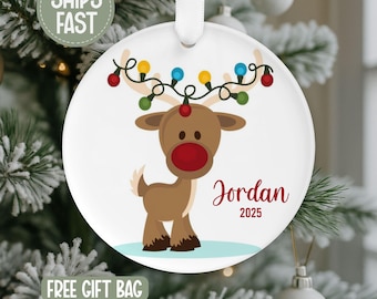 Personalized Christmas Ornament, Reindeer Ornament, Custom Christmas Ornament, Keepsake Christmas Ornament, Child Ornament