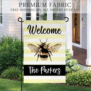 Personalized Bee Welcome Garden Flag, Family Garden Flag, Summer Yard Flag, Custom Porch Decor, Entry Flag, Yard Decor