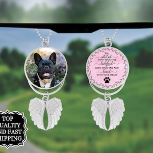 Pet Photo Angel Wings Memorial Hanging Charm, Rear View Mirror Memorial Charm, Personalized Memorial Ornament Charm, Double Sided Car Charm