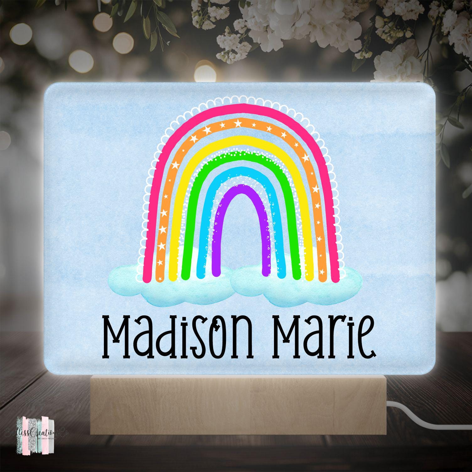 Rainbow LED Photo Light Frame, Personalized Kids Night Light, Baby Nursey Decor, Baby Shower Gift, Kids Room Lamp, Kids Room Decor