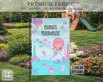 Mermaid Playhouse Flag, Girl Tree House Flag, Kids Fort Flag, Kids Personalized Flag, Girl Playhouse Flag, Yard Decor, Clubhouse Decor