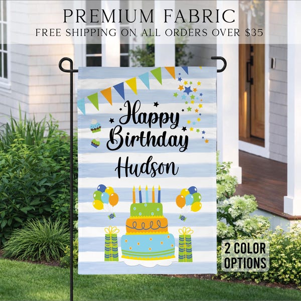 Personalized Happy Birthday Garden Flag, Birthday Party Flag, Birthday Sign, Birthday Celebration Flag, Birthday Decoration,  Boy Birthday