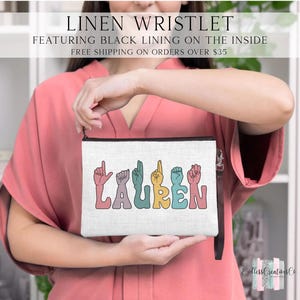Personalized Sign Language Lined Linen Bag, ASL Sunflower Bag, Sign Language Gift For Her, ASL Custom Bag, Gift For Deaf, ASL Teacher Gift