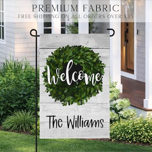 Personalized Family Welcome Garden Flag, Personalized Boxwood Garden Flag, Summer Yard Flag, Custom Porch Decor, Entry Flag, Yard Decor