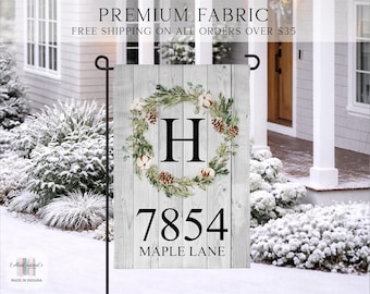 Address Garden Flag, Winter Garden Flag, Custom Address Garden Flag, Porch Decor, Entry Flag, Yard Decor, Housewarming Gift