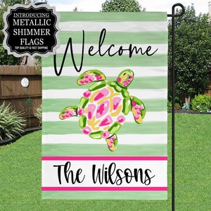 Personalized Sea Turtle Welcome Garden Flag, Family Name Garden Flag, Summer Yard Flag, Custom Porch Decor, Entry Flag, Yard Decor