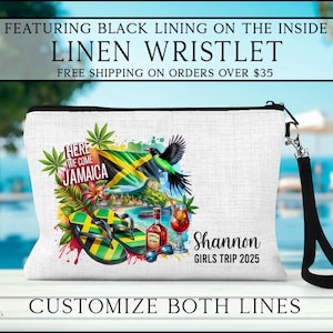 Jamaica Girls Trip Wristlet, Girls Trip Group Gifts, Girls Weekend Custom Bag, Personalized Girls Trip Bag, Custom Bags For Girls Trip