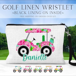 Personalized Golf Cart Bag, Golf Wristlet for Her, Cute Golf Gift, Preppy Zipper Pouch, Golf Cart Lover Accessory