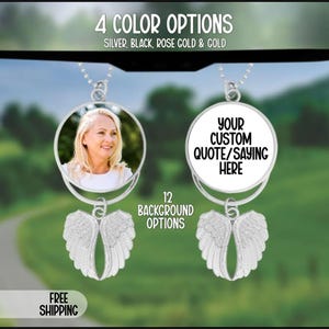 Custom Photo Angel Wings Memorial Hanging Charm, Rear View Mirror Charm, Personalized Memorial Ornament Charm, Custom Picture Charm