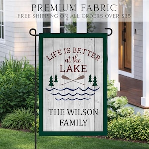 Life Is Better At The Lake Garden Flag, Lake House Family Garden Flag, Summer Yard Flag, Custom Porch Decor, Entry Flag, Yard Decor