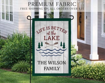 Life Is Better At The Lake Garden Flag, Lake House Family Garden Flag, Summer Yard Flag, Custom Porch Decor, Entry Flag, Yard Decor