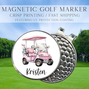 Personalized Pink Golf Cart Golf Marker, Golf Marker and Clip Set, Custom Golf Gifts For Her, Custom Golf Marker, Golfing Accessory
