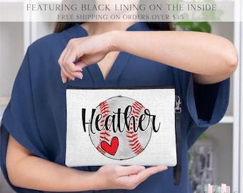 Baseball Wristlet, Personalized Sports Make Up Bag, Custom Baseball Bag, Baseball Team Gift, Sports Gift,  Baseball Coach Gift