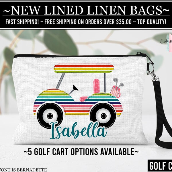 Golf Cart Lined Linen Bag, Personalized Golf Cart Bag, Golfing Gift Ideas, Custom Golf Cart Bag, Golf Toiletry Bag, Golf Wristlet, Golf Gift