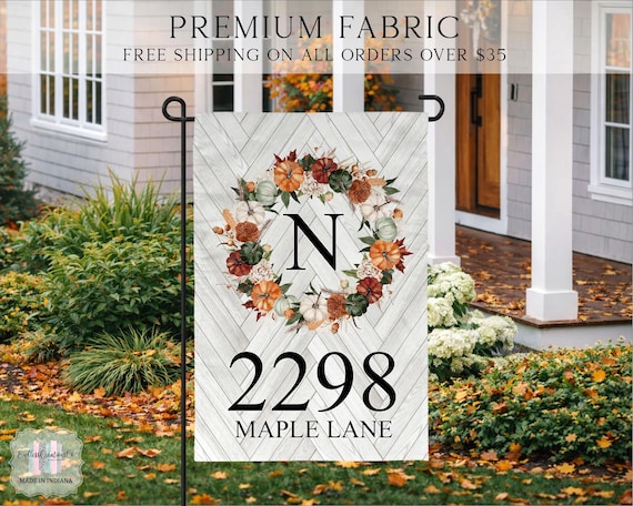 Address Fall Flag, House Number Flag, Welcome Address Flag, Housewarming Gift, Fall Welcome Flag, Address Porch Flag
