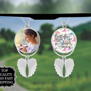 Custom Photo Angel Wings Memorial Hanging Charm, Rear View Mirror Charm, Personalized Memorial Ornament Charm, Custom Picture Charm