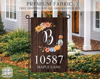Address Pumpkin Flag, Autumn Garden Flag, Fall Garden Flag, Porch Decor, Entry Flag, Yard Decor, Housewarming Gift