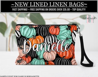 Personalized Pumpkin Cosmetic Bag, Summer Make Up Bag, Custom Zipper Pouch, Fall Gift Ideas For Her, Girls Trip Bag, Pumpkin Pouch