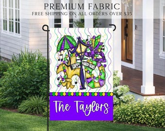 Mardi Gras Welcome Flag, Spring Garden Flag, Summer Garden Flag, Porch Decor, Entry Flag, Yard Decor, Housewarming Gift, Custom House Flag