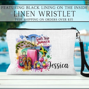 Jamaica Girls Trip Wristlet, Girls Trip Group Gifts, Girls Weekend Custom Bag, Personalized Girls Trip Bag, Custom Bags For Girls Trip