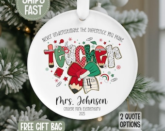 Teacher Christmas Ornament, Custom Teacher Gift, Favorite Teacher Ornament, Teacher Appreciation Gift, Teaching Ornament