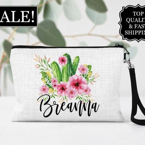 Personalized Cactus Cosmetic Bag, Personalized Floral Cactus Makeup Bag, Cactus Lover Gifts, Cactus Zipper Pouch, Cactus Make Up Bag