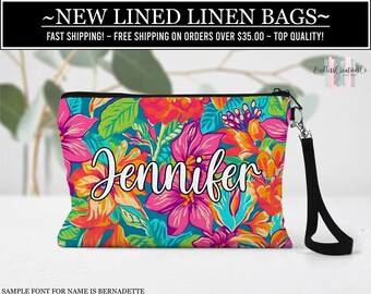 Personalized Preppy Floral Cosmetic Bag, Summer Make Up Bag, Custom Zipper Pouch, Summer Gift Ideas For Her, Girls Trip Bag, Beach Pouch