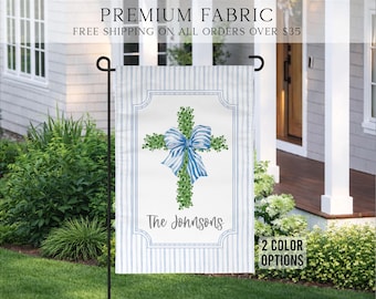 Bandera de jardín con cruz de verano, bandera para porche Grandmillennial, bandera rosa estilo cottagecore, decoración de jardín de verano, bandera de jardín personalizada, bandera de Pascua