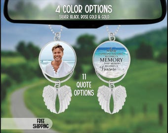 Custom Photo Angel Wings Memorial Hanging Charm, Rear View Mirror Charm, Personalized Memorial Ornament Charm, Custom Picture Charm