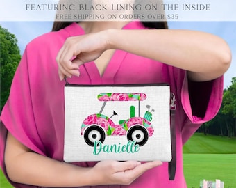 Personalized Golf Cart Bag, Golf Wristlet for Her, Cute Golf Gift, Preppy Zipper Pouch, Golf Cart Lover Accessory